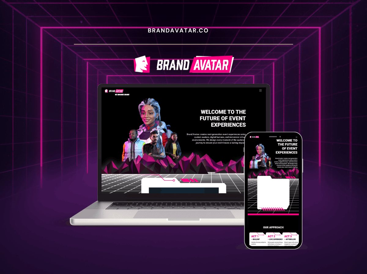 Brand Avatar agency site with a dark portfolio layout and neon accent