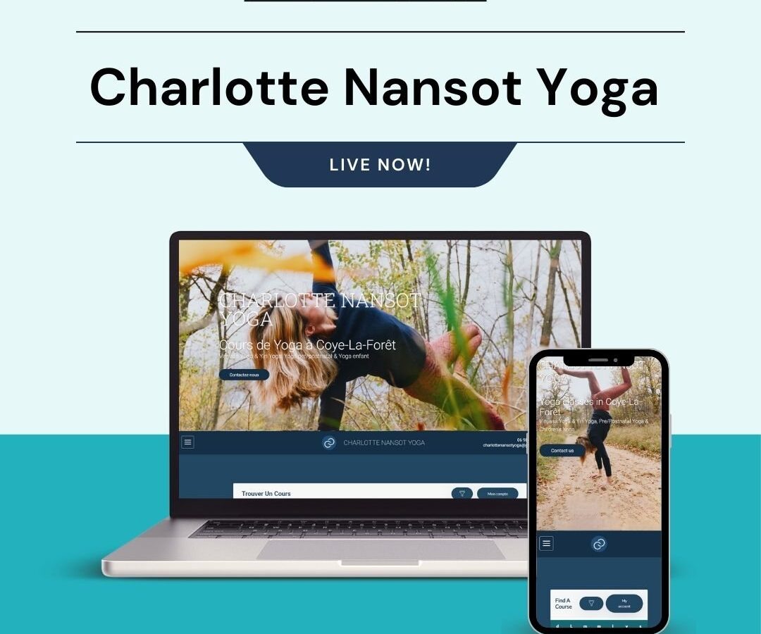 Charlotte Nansot Yoga booking site, running in both French and English with a course finder