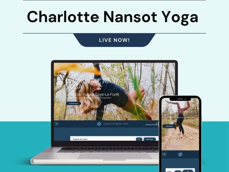 Charlotte Nansot Yoga booking site, running in both French and English with a course finder