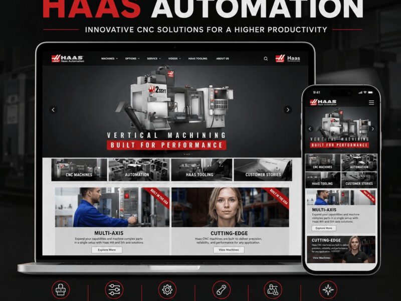 Haas Automation site for CNC machine tools, with the vertical machining range and tooling catalogue