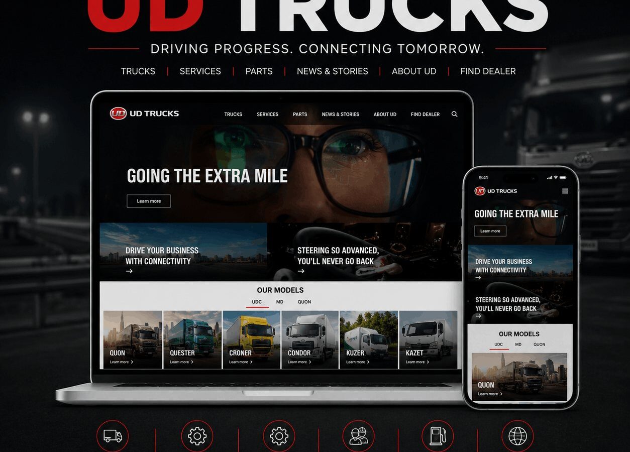 UD Trucks site showing the commercial vehicle range and dealer finder